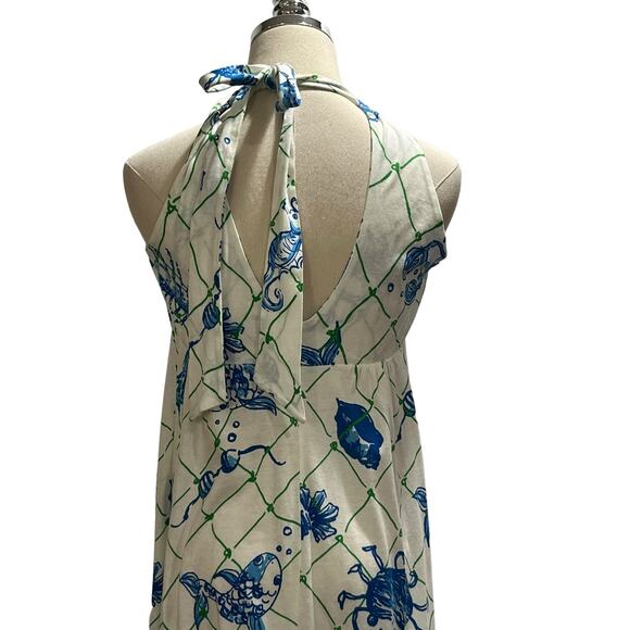 Lilly Pulitzer White and Blue Sea Print Cotton Summer Dress sz Med 0 - Picture 5 of 10